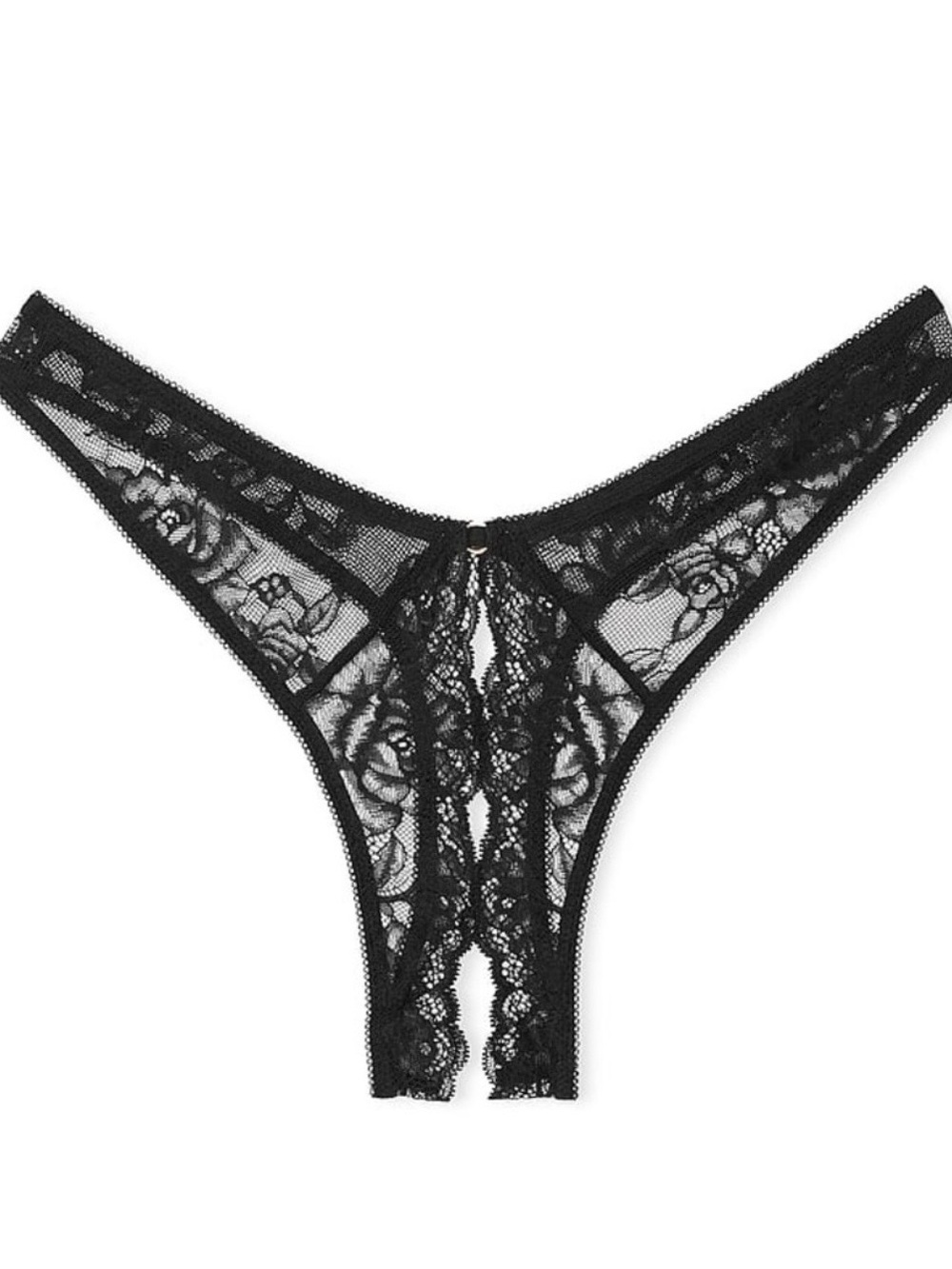 Small VERY SEXY black Rose Lace High-Leg Crotchless Thong Panty